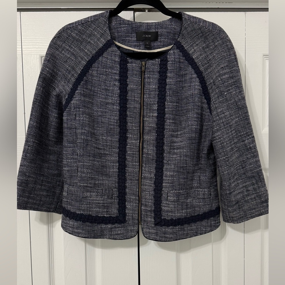 J. Crew Navy and White Woven Blazer